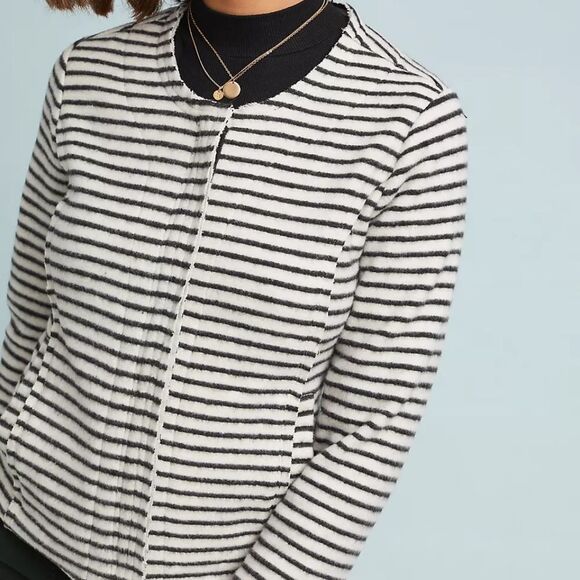 Anthropologie Dolan Knit Jacket small cardigan west Coast moto black stripe top - Picture 16 of 17